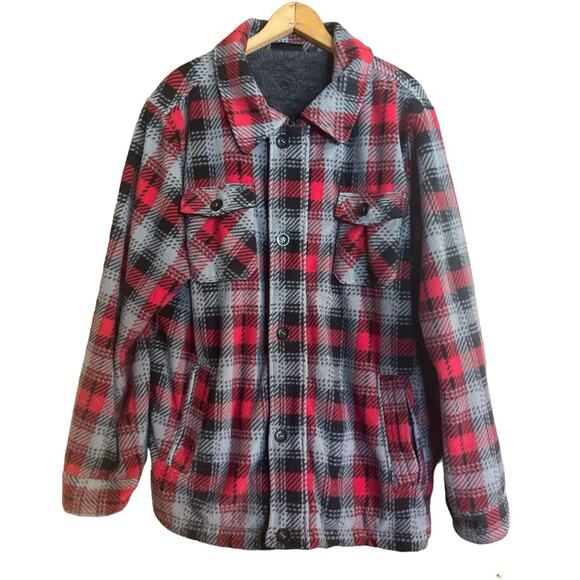 Denali Womens XL Red Black Gray Plaid Fleece Layered Jacket - Picture 1 of 4